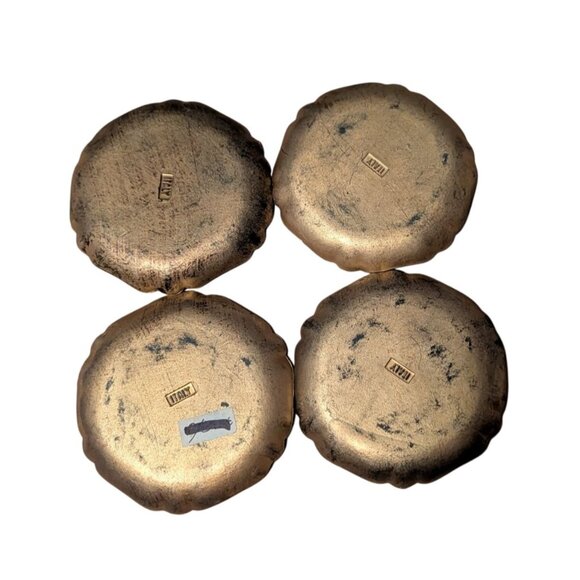 Italian Florentine Blue Gold Resin Coasters Trinket Dishes Set Of 4 4-Inch Round - Picture 4 of 16